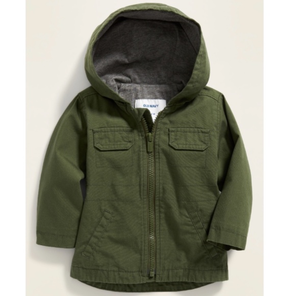 OLD NAVY · UNISEX OLIVE GREEN HOODED CANVAS UTILITY JACKET FOR BABY - SIZE 6-12M - Picture 3 of 9